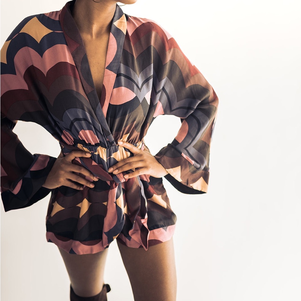 REVOLVE Multicolor Geo-Print Romper in Pink, Brown, Black
